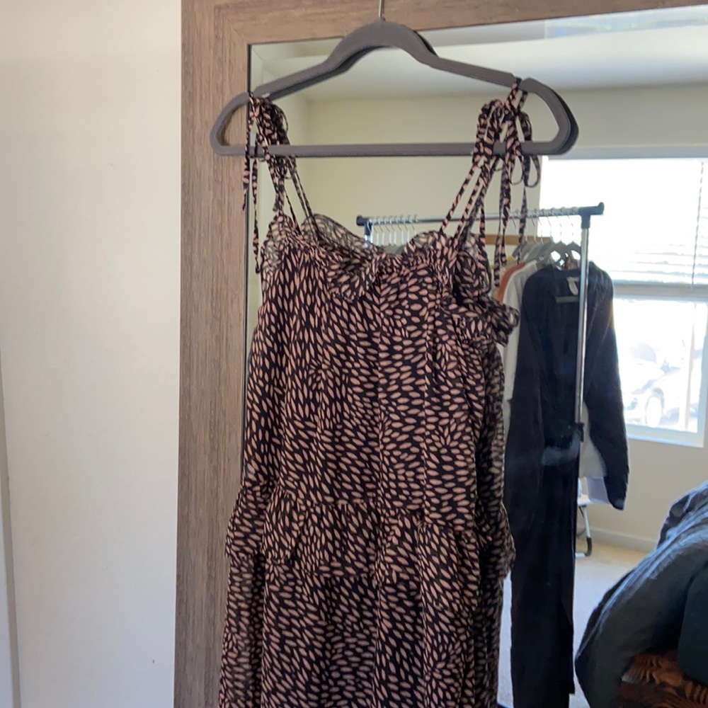 Who What Where Spotted Ruffle Tie Strap Maxi Dress